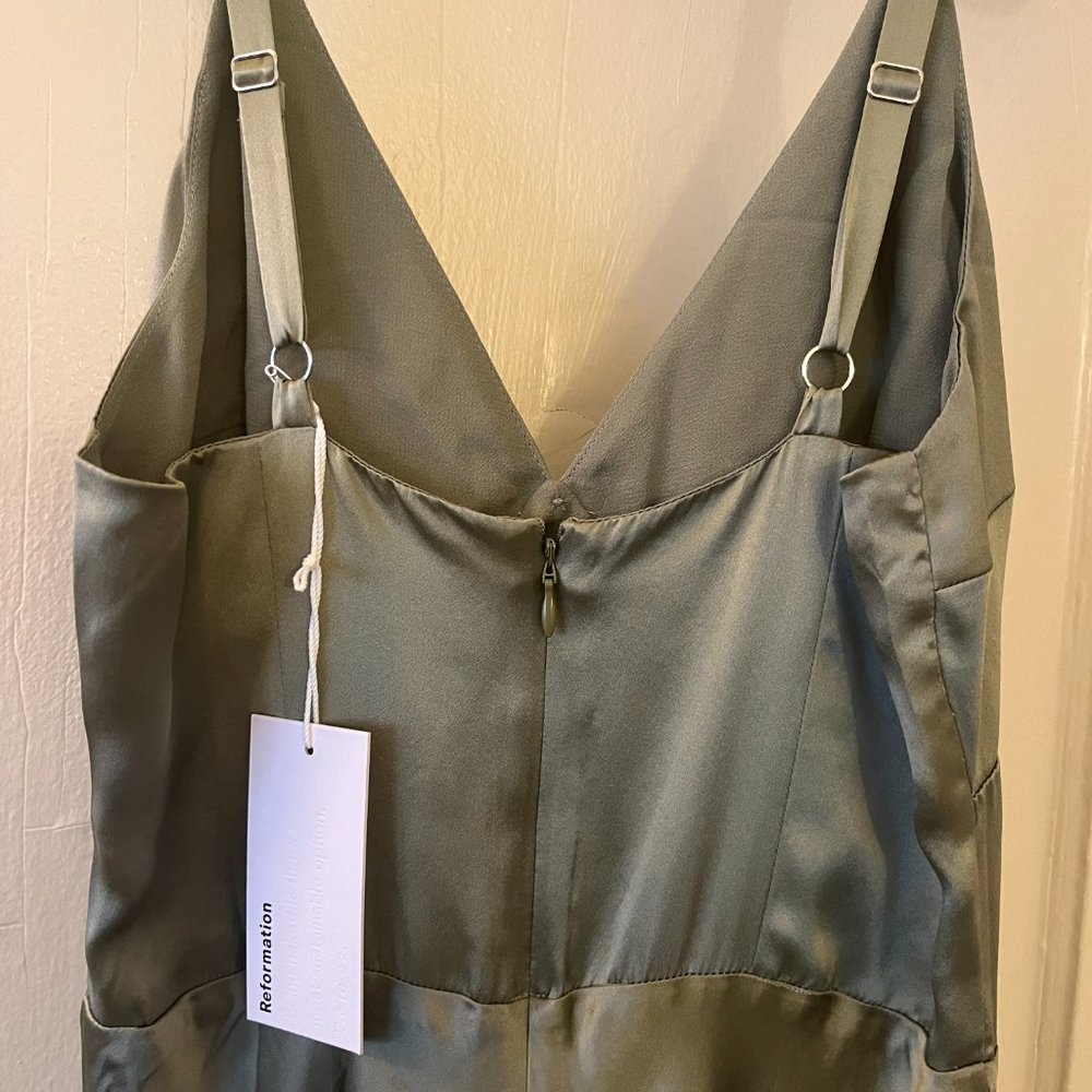 Reformation Satin Olive Slip Maxi Dress - Picture 7 of 9